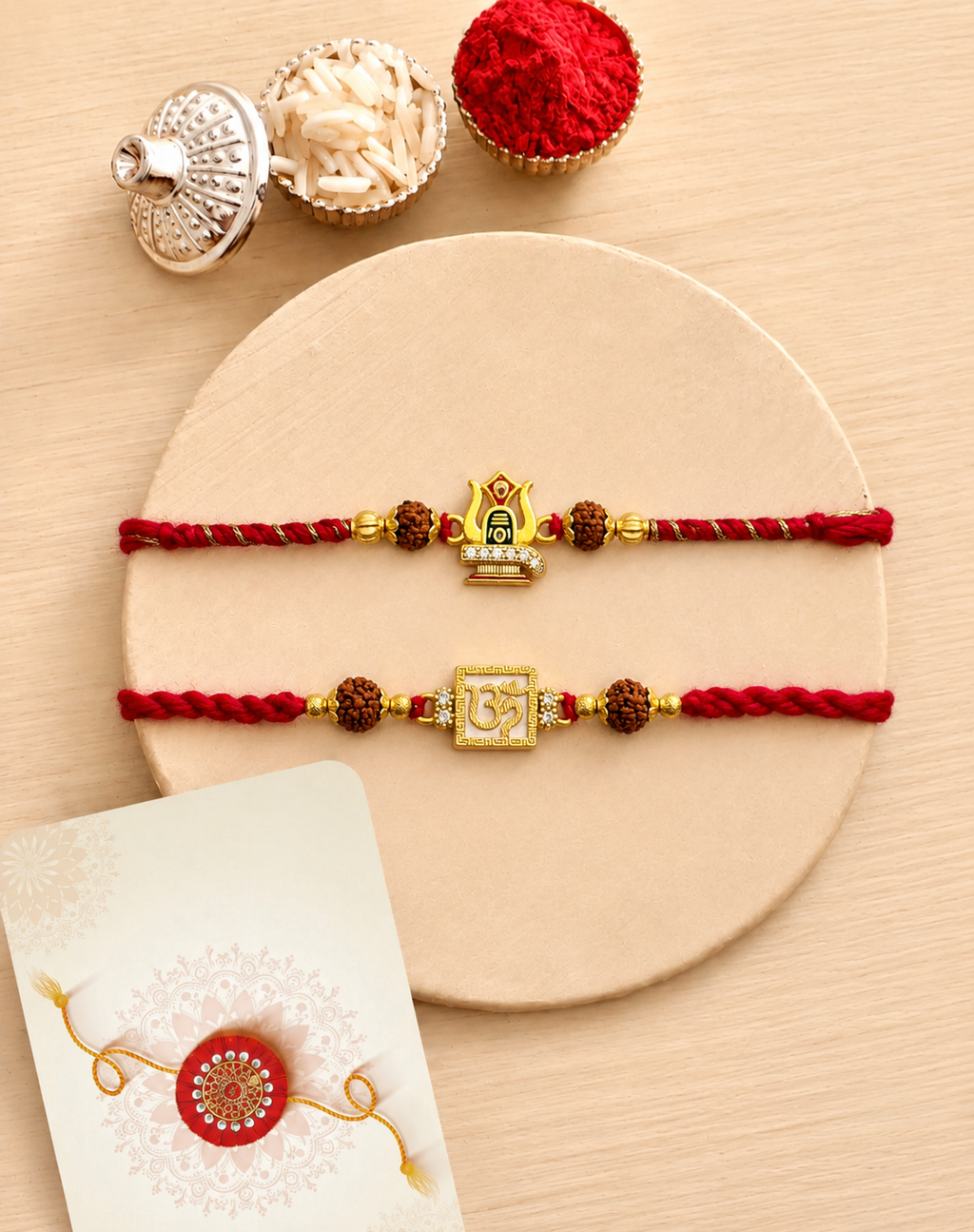 Shivling & Om Block Rakhi Combo