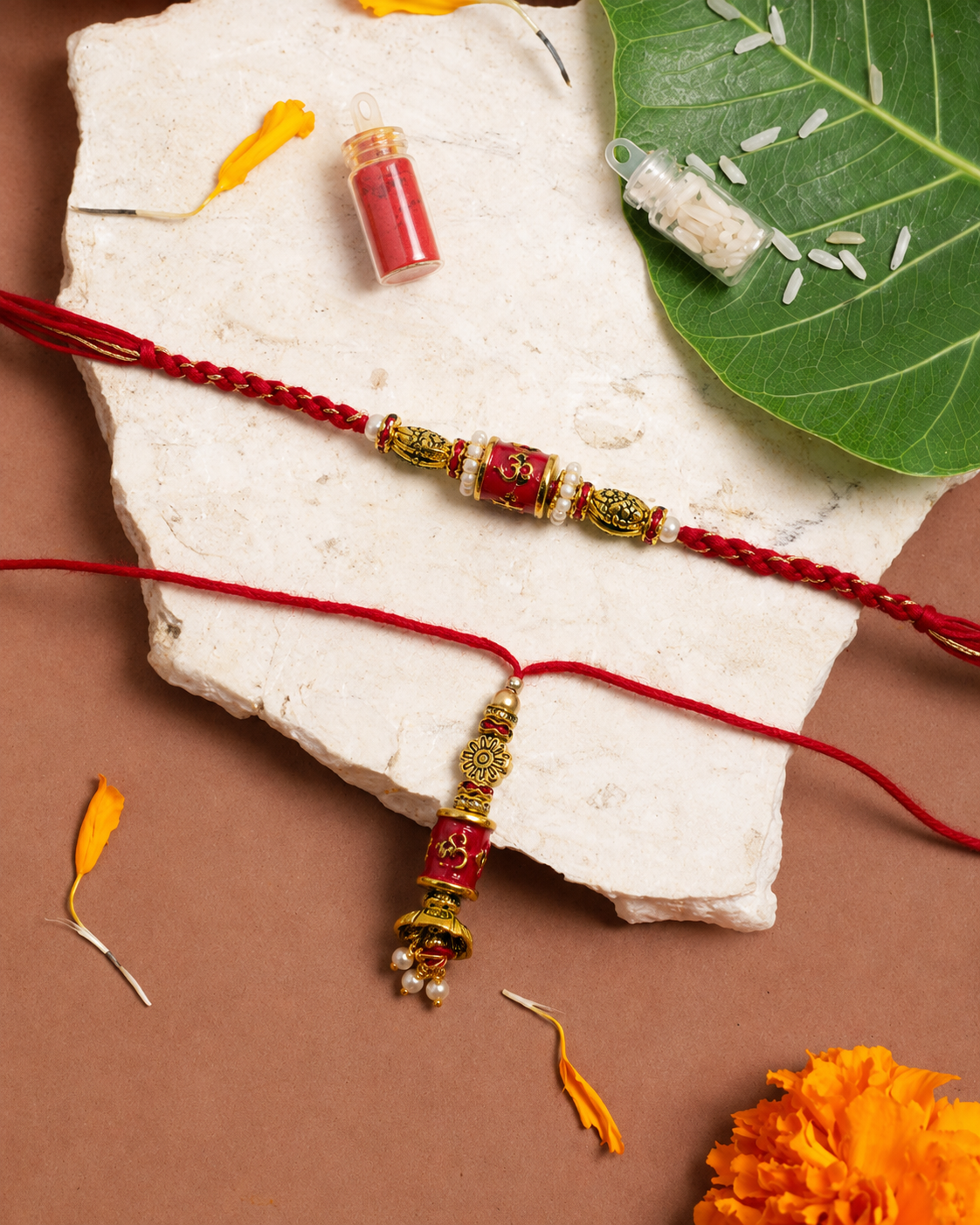 Red Om Bhai Bhabhi Rakhi Combo