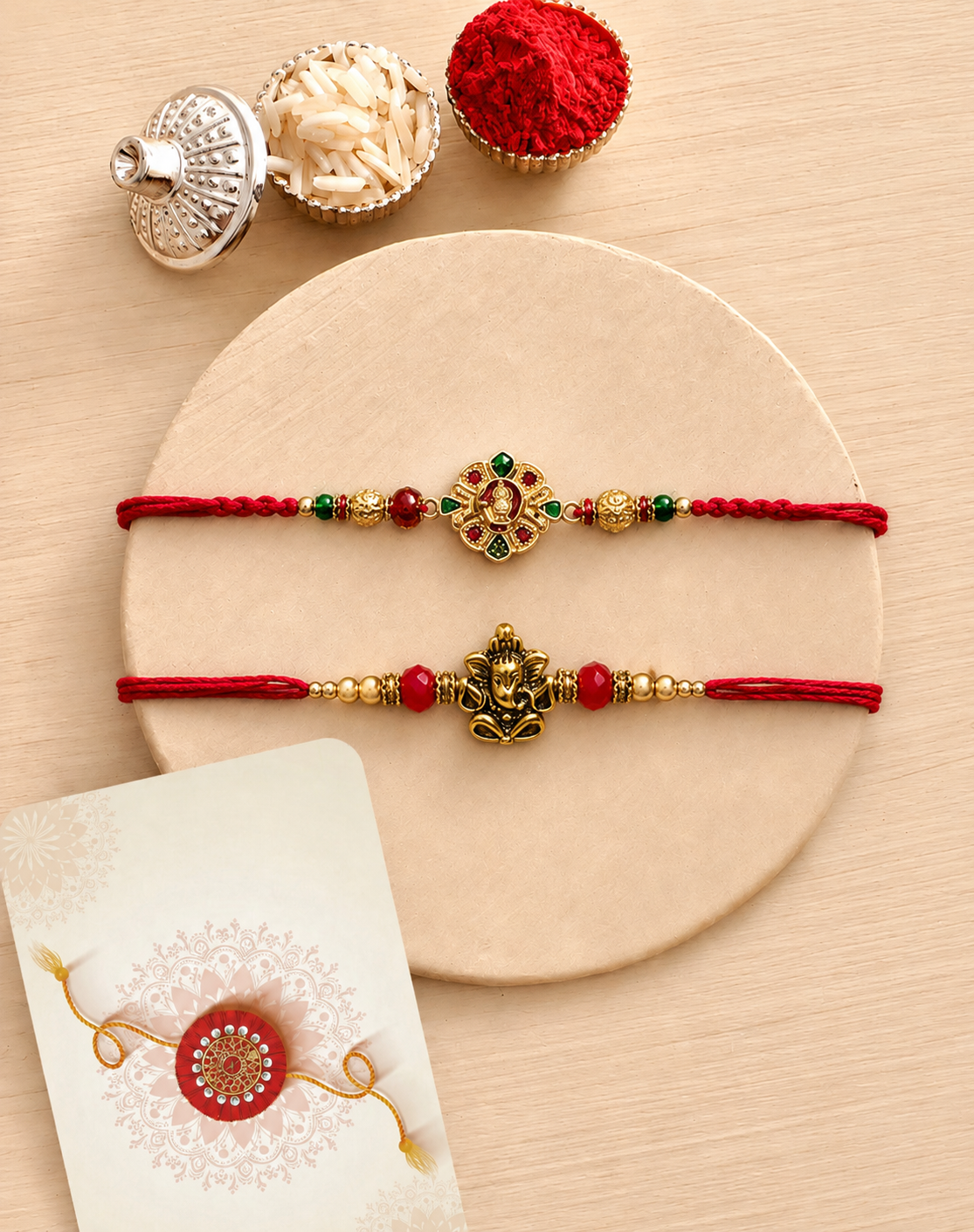 Royal Kundan Ganesh Rakhi Set
