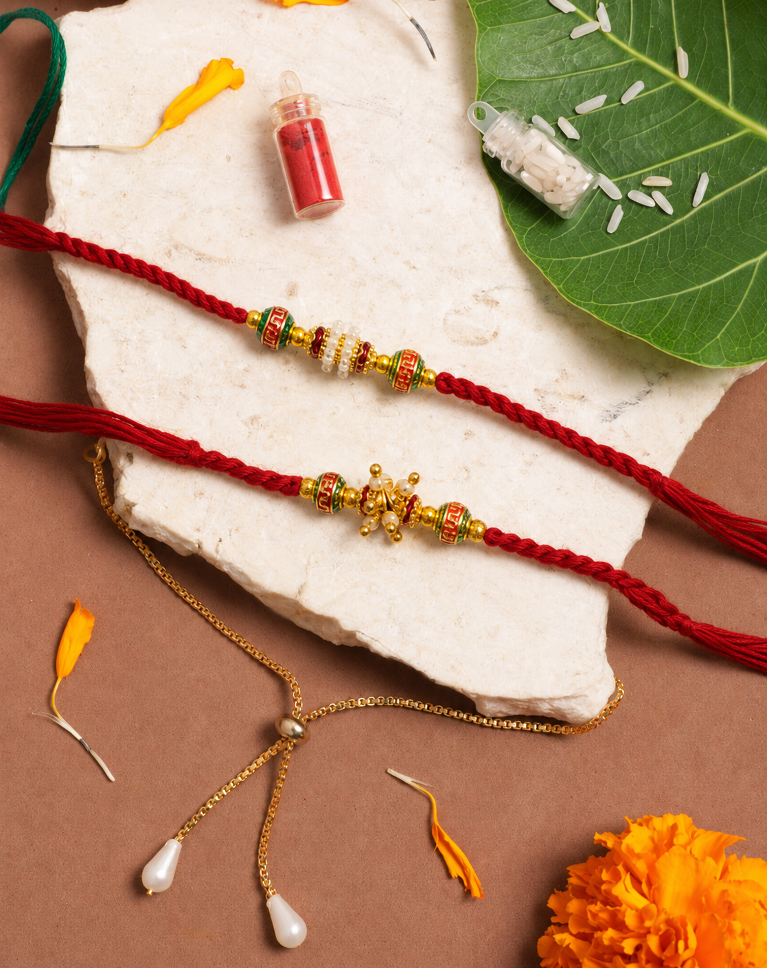 Golden Pearl Lumba Rakhi Combo