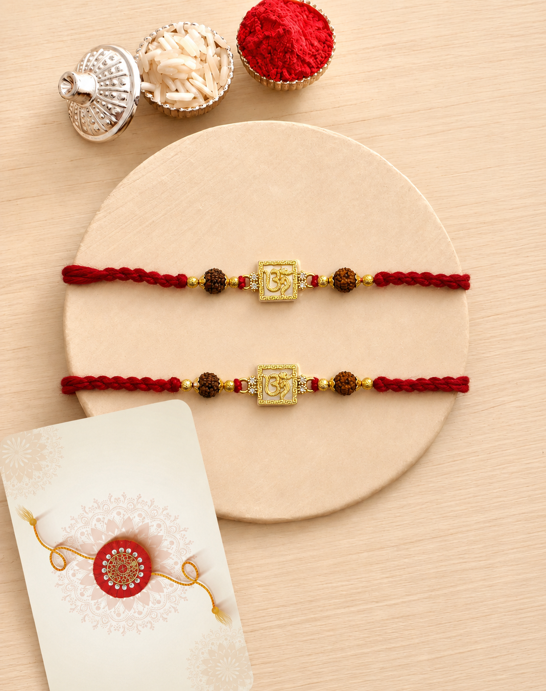 Classic Om Square Rakhi Combo