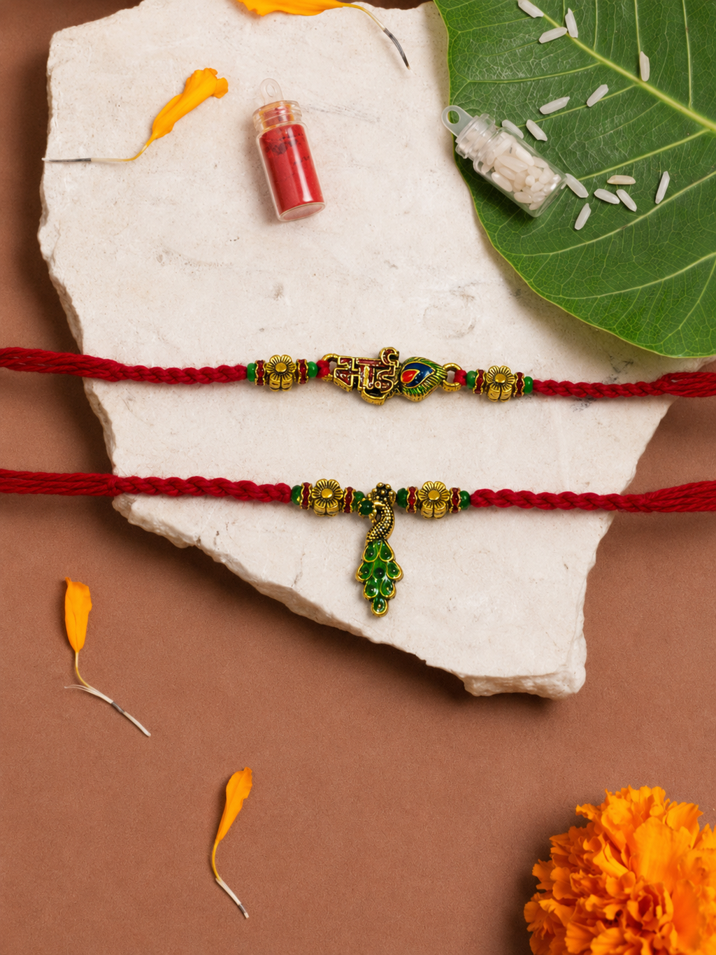 Green Peacock Bhai Bhabhi Rakhi Combo