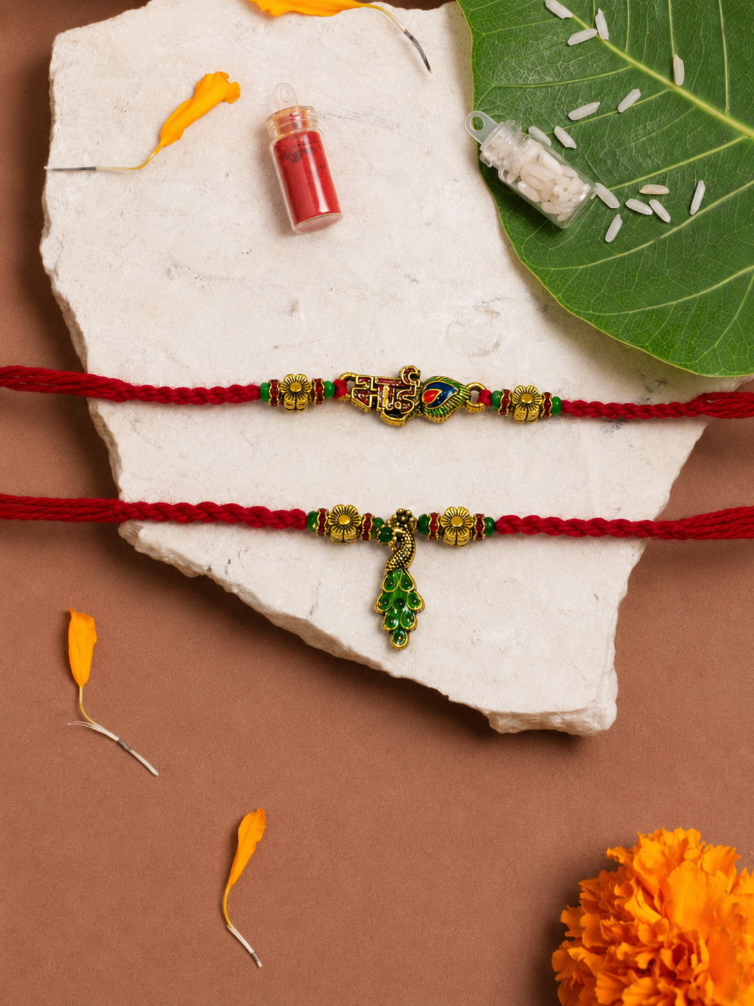 Green Peacock Bhai Bhabhi Rakhi Combo
