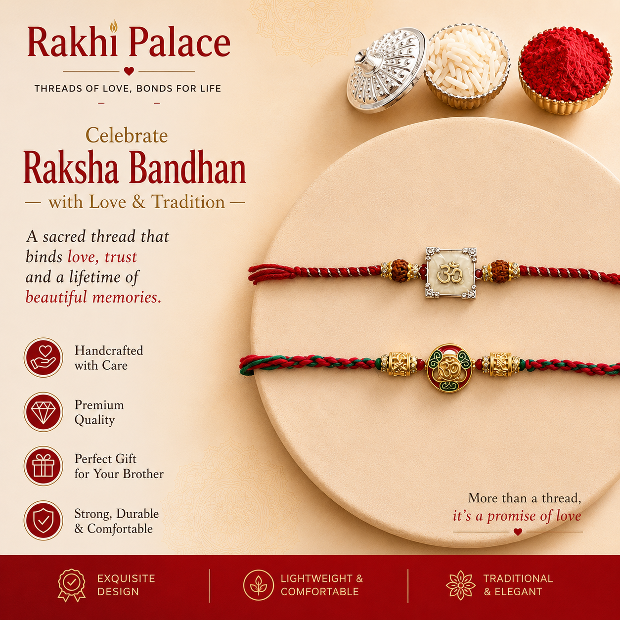 Golden&Pearl Om Rakhi Combo