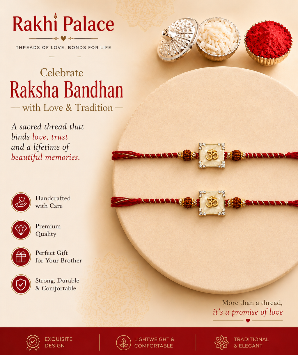 Pearl Shell Om Rakhi Set
