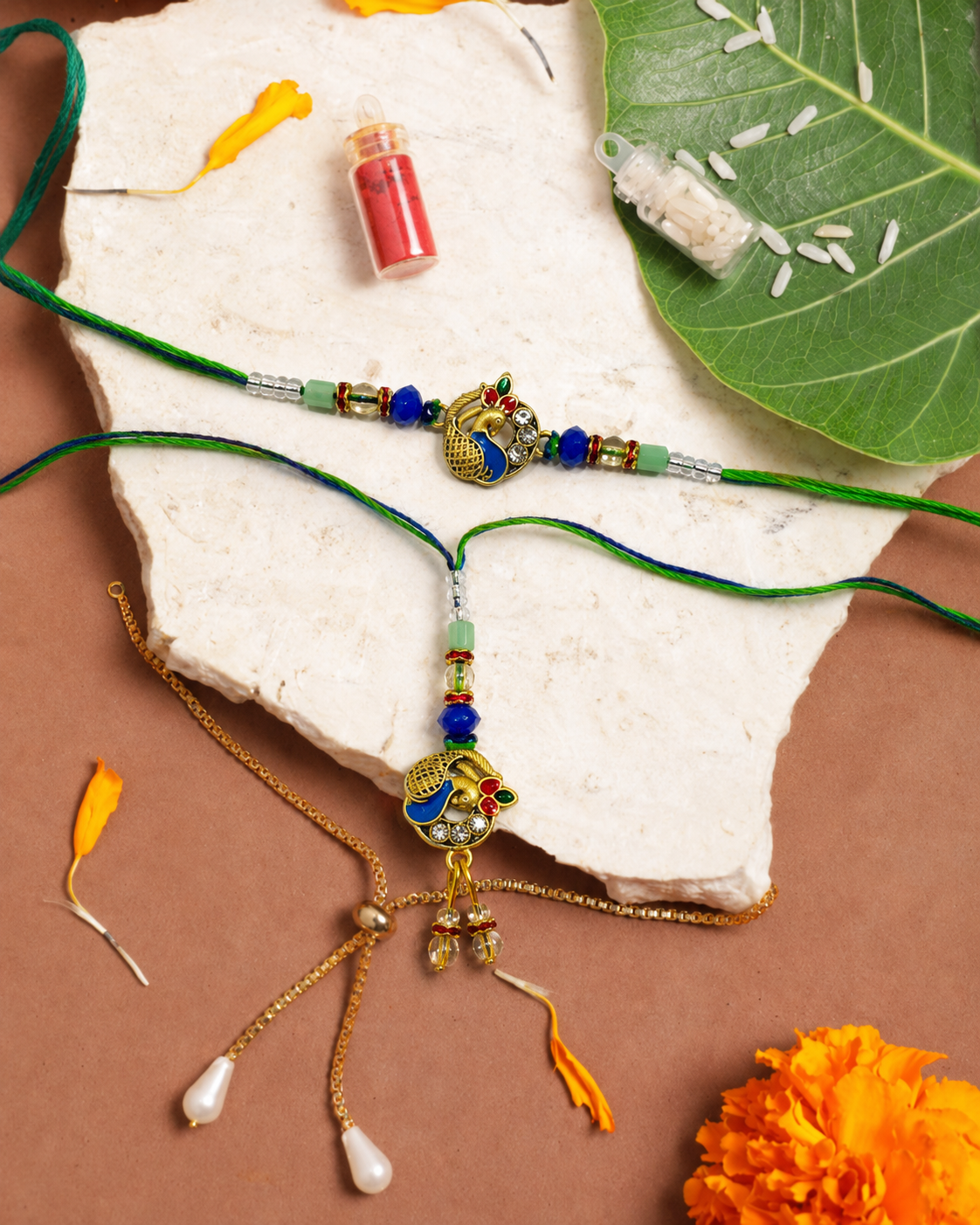 Royal Peacock Bhai Bhabhi Rakhi Combo