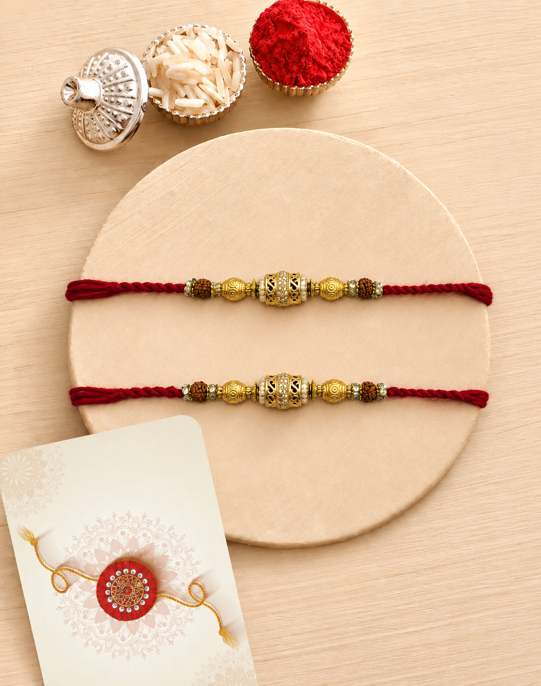 Golden Barrel Rakhi Set