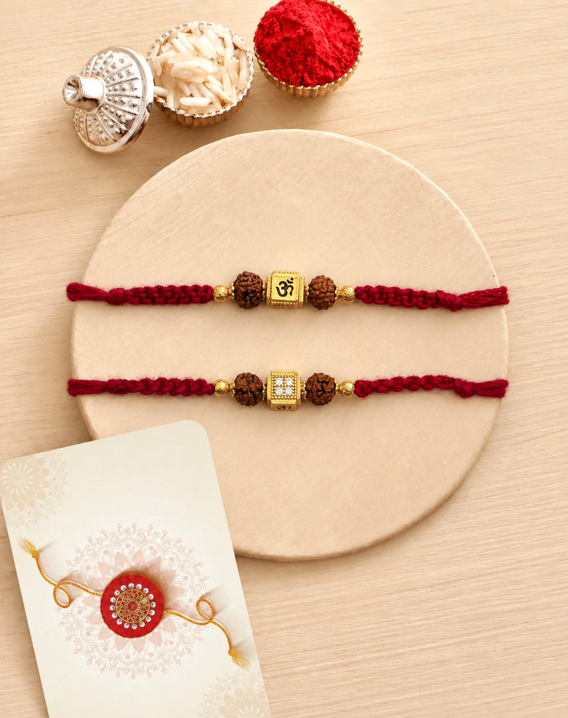 Om Cube & Crystal Square Rakhi Combo