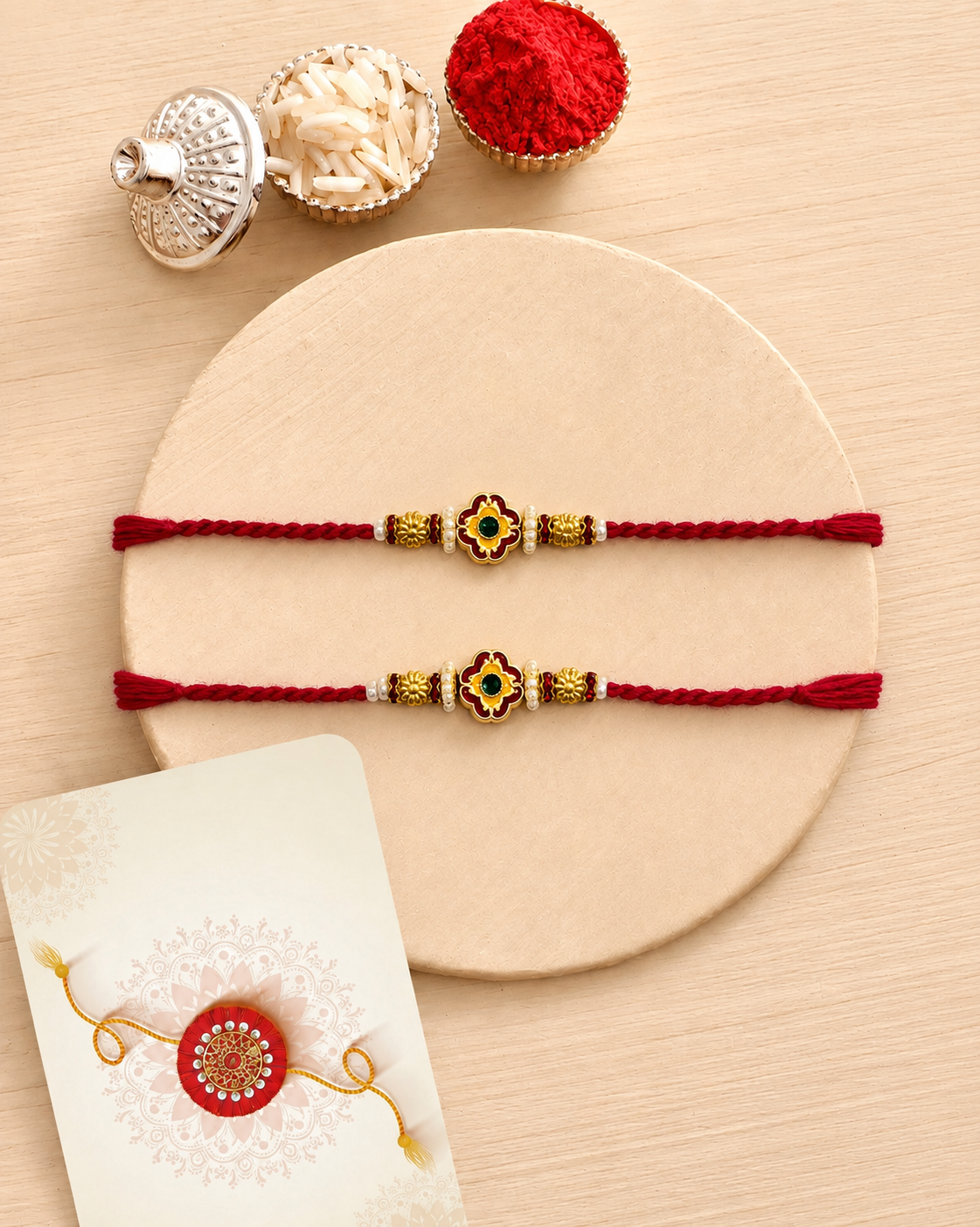 Premium Floral Stone Rakhi Pair