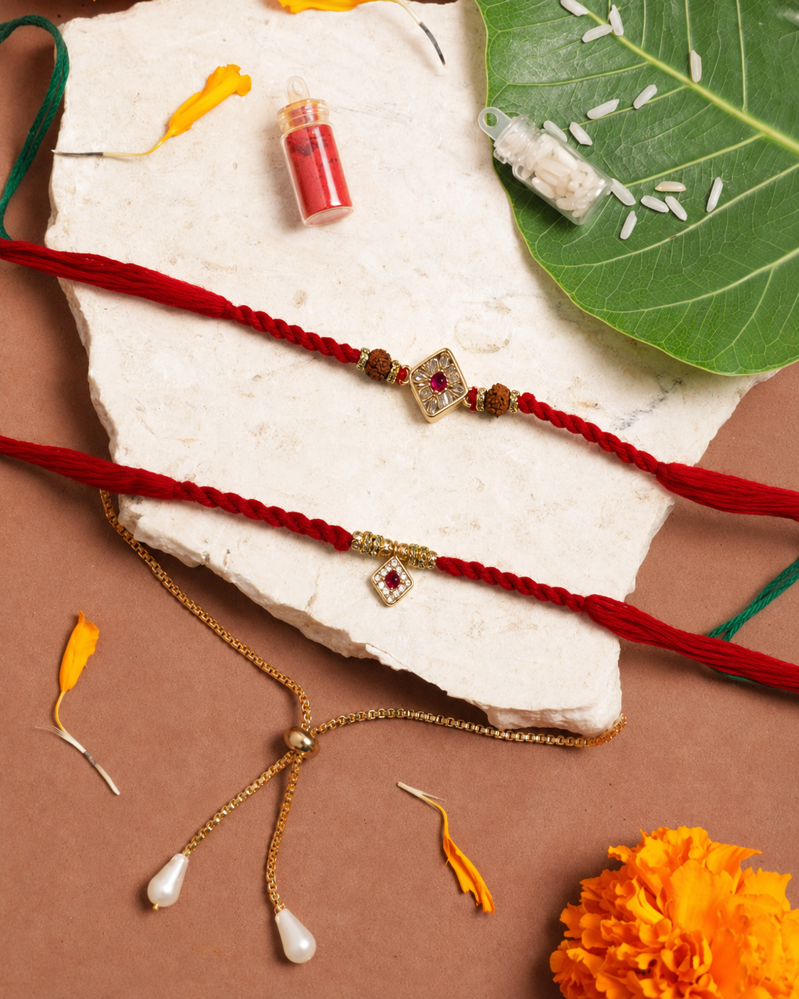 Rose gold plated Ad Diamond Bhai Bhabhi Rakhi