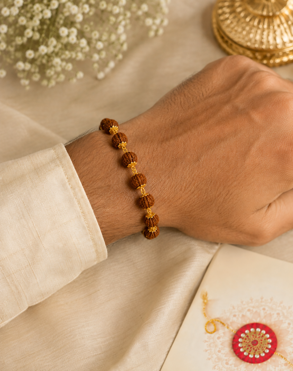 Rudraksh Golden Bhai Rakhi Braclet