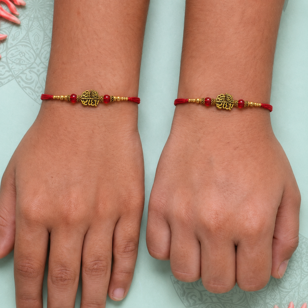 Shree Radha Gold Finish Rakhi Combo
