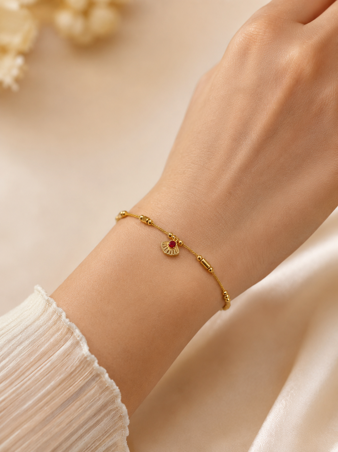 Elegant Gold Plated Red Stone Bhabhi Bracelet Rakhi