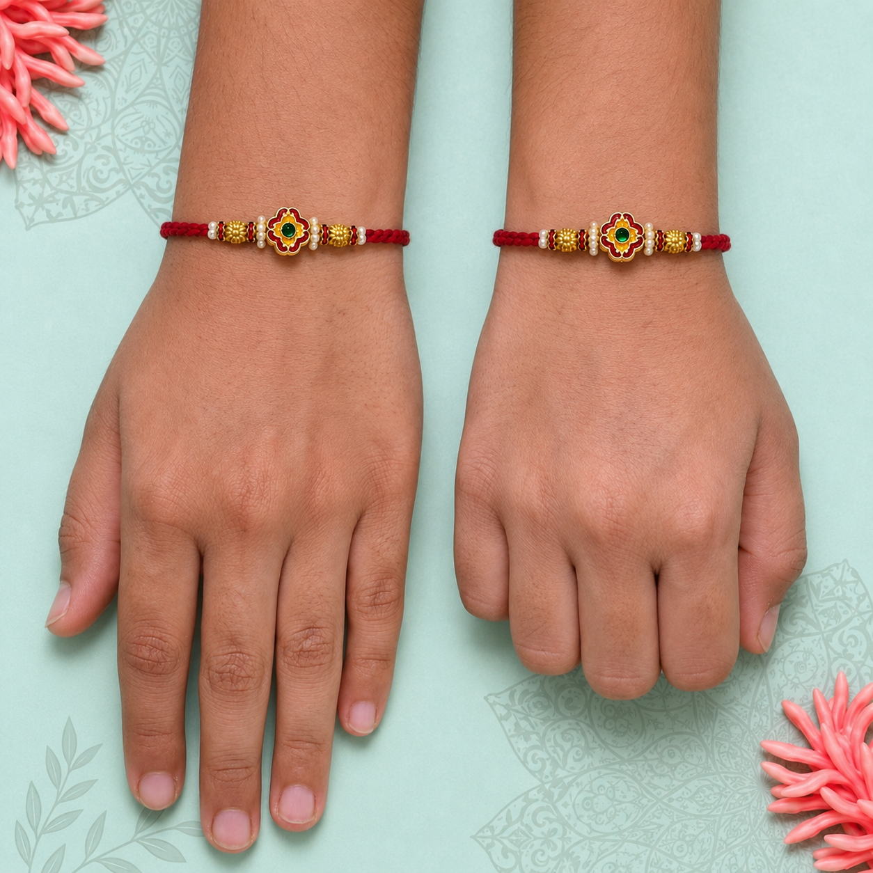 Premium Floral Stone Rakhi Pair