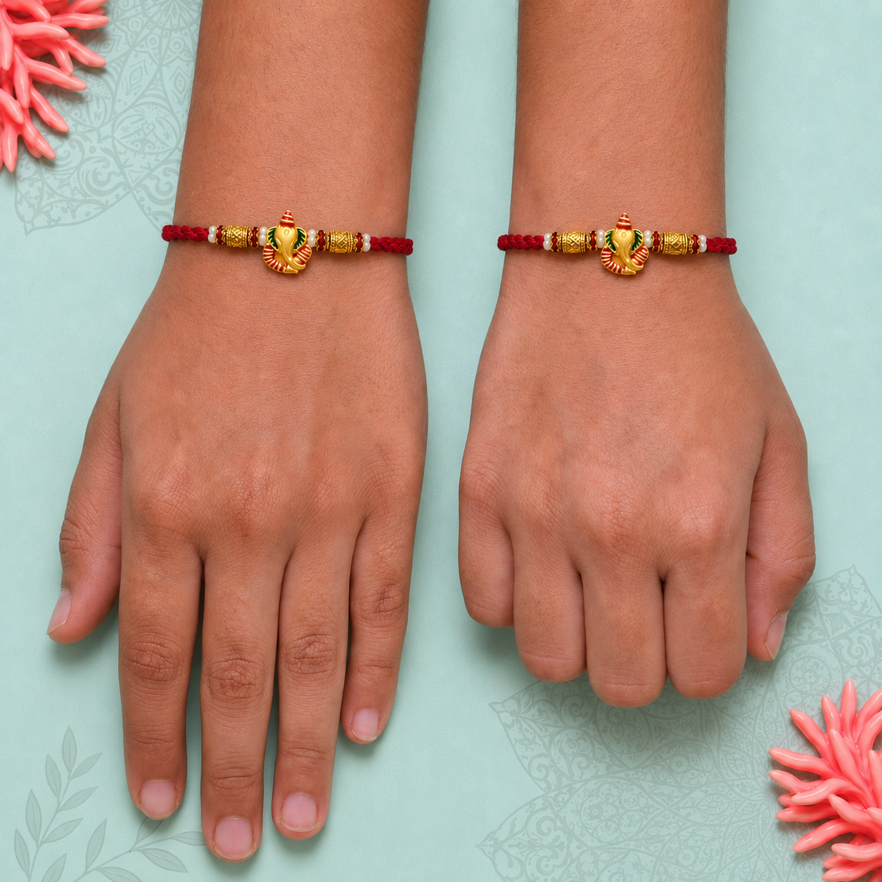 Golden Ganesha Designer Rakhi Combo (Set of 2)