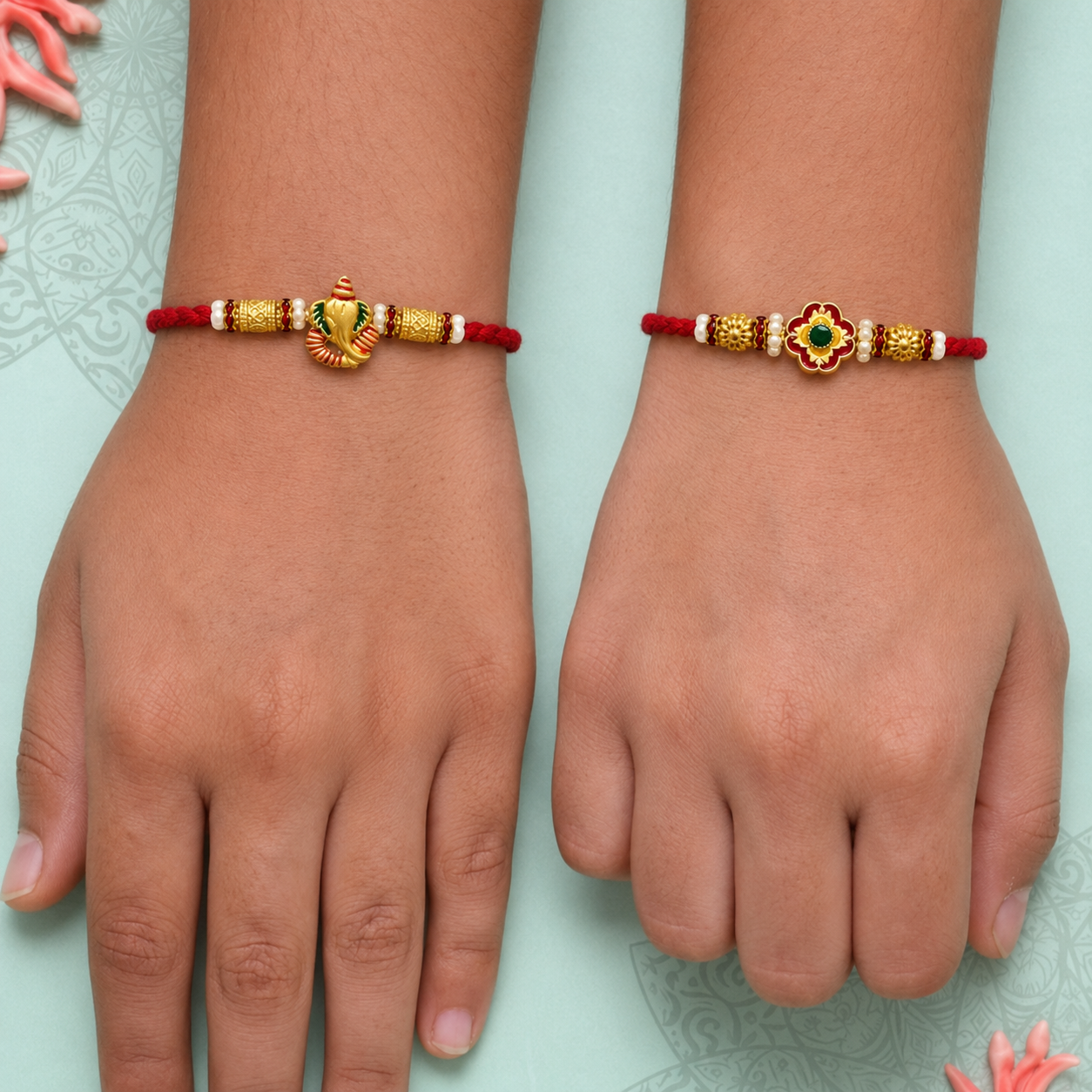 Ganesha & Floral Designer Rakhi Combo (Set of 2)