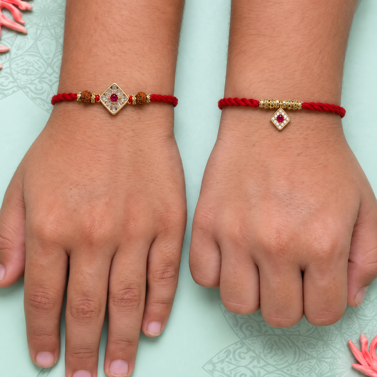 Rose gold plated Ad Diamond Bhai Bhabhi Rakhi