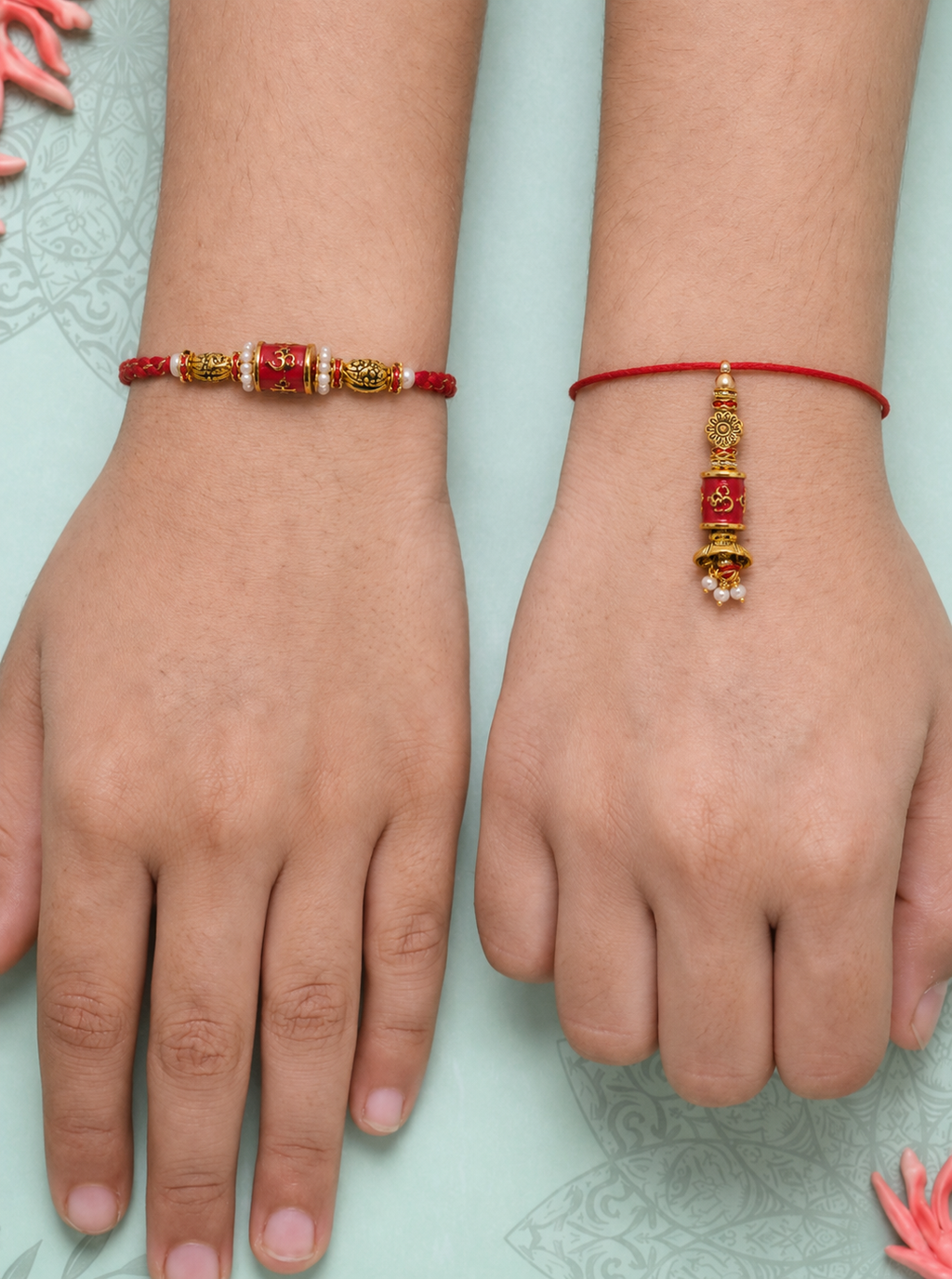 Red Om Bhai Bhabhi Rakhi Combo
