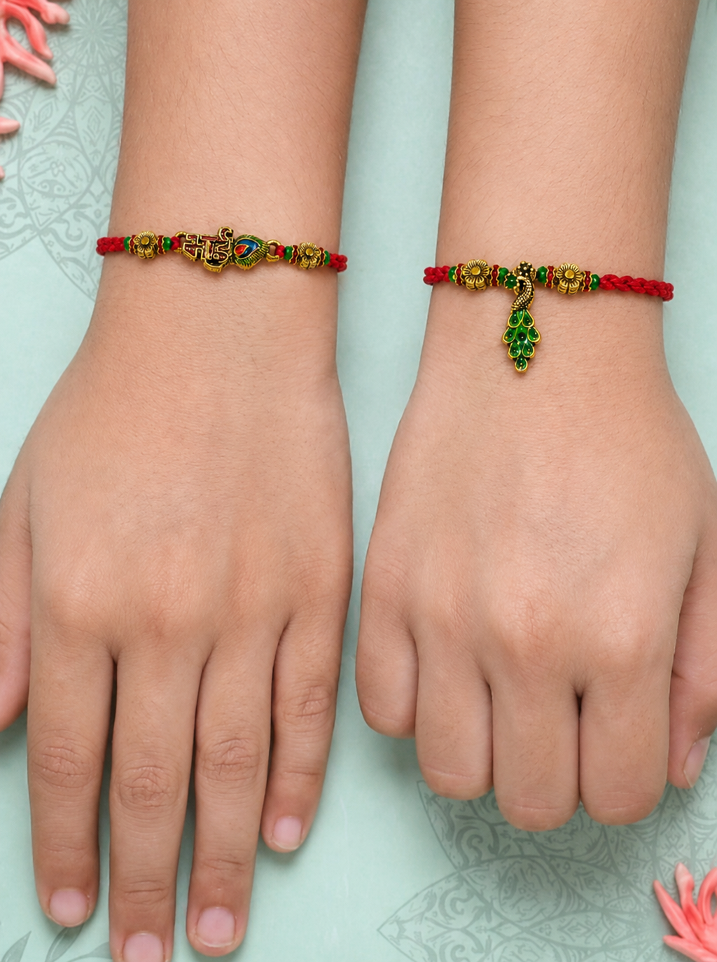 Green Peacock Bhai Bhabhi Rakhi Combo