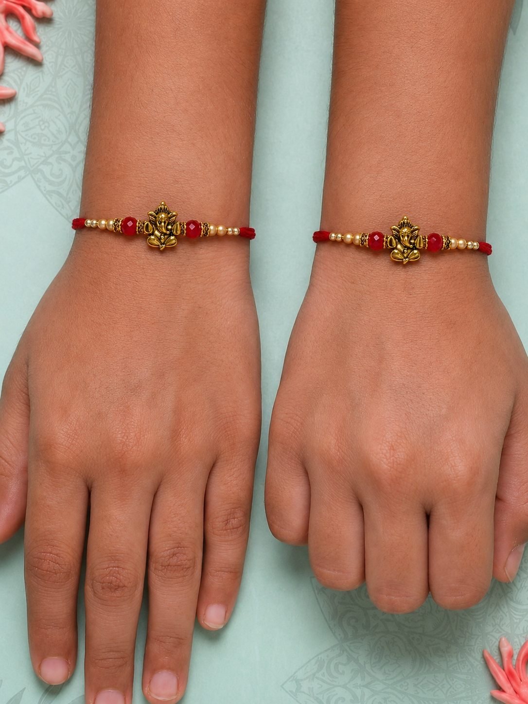 Golden Ganesh Rakhi Pair