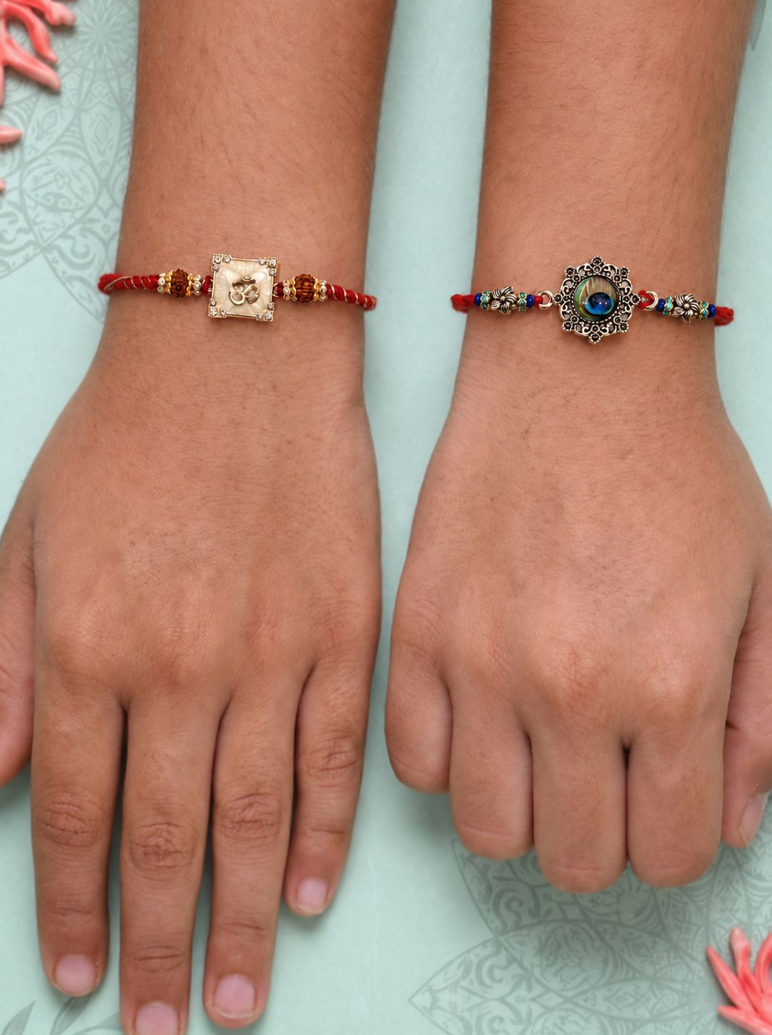 Om Pearl Morpankh Rakhi Set