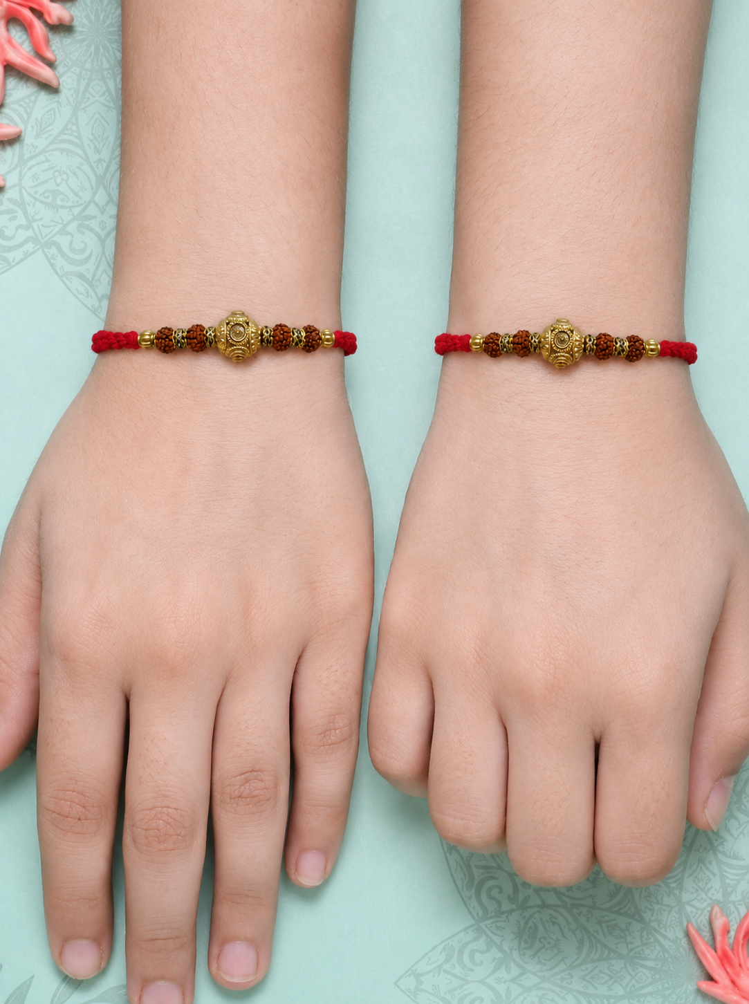 Heritage Gold Rudraksha Rakhi Pair