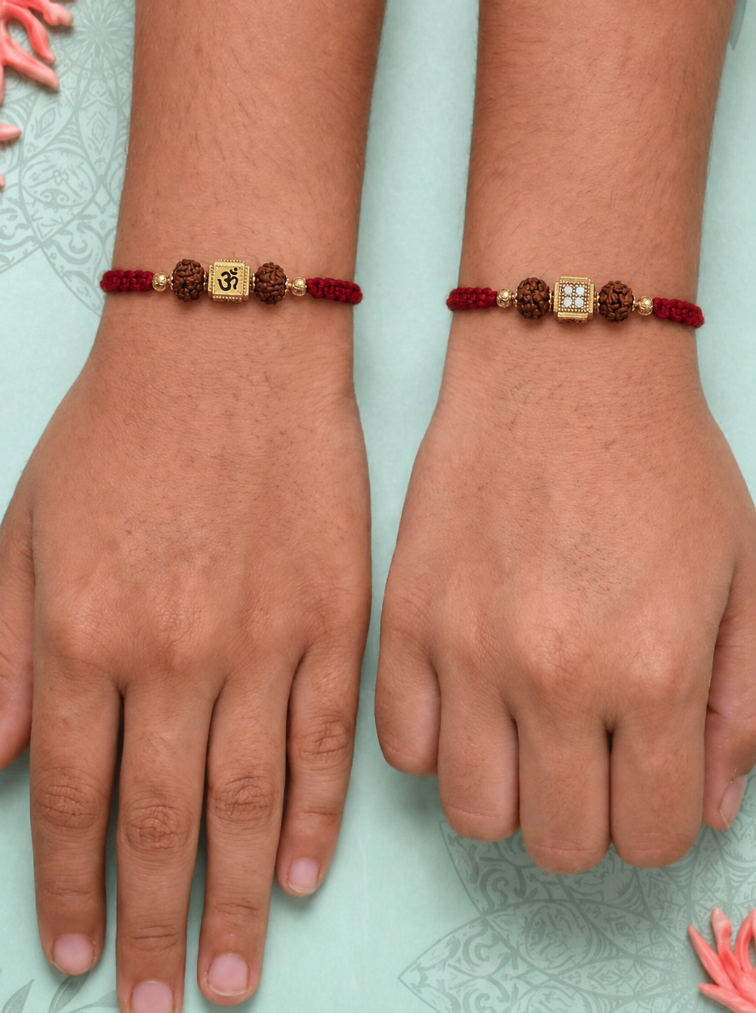Om Cube & Crystal Square Rakhi Combo
