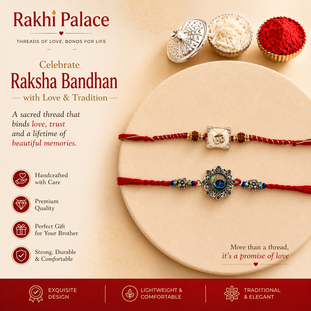 Om Pearl Morpankh Rakhi Set