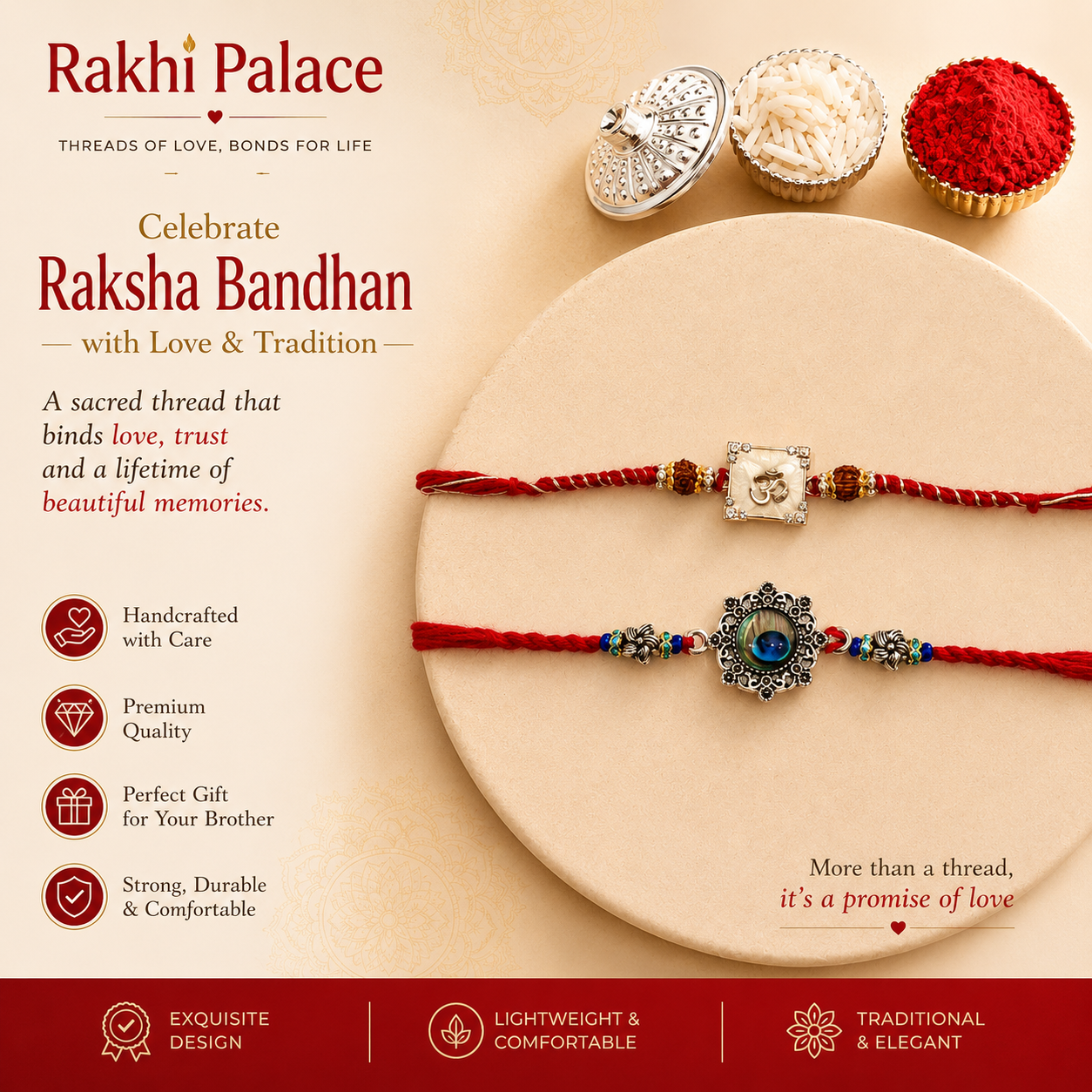Om Pearl Morpankh Rakhi Set